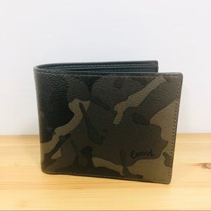 Coach Men Wallet Camo Green/Black Antique Nickel